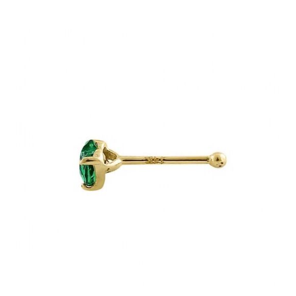 Solid 14K Yellow Gold Green Emerald Heart CZ Straight Nose Stud New - Picture 3 of 4
